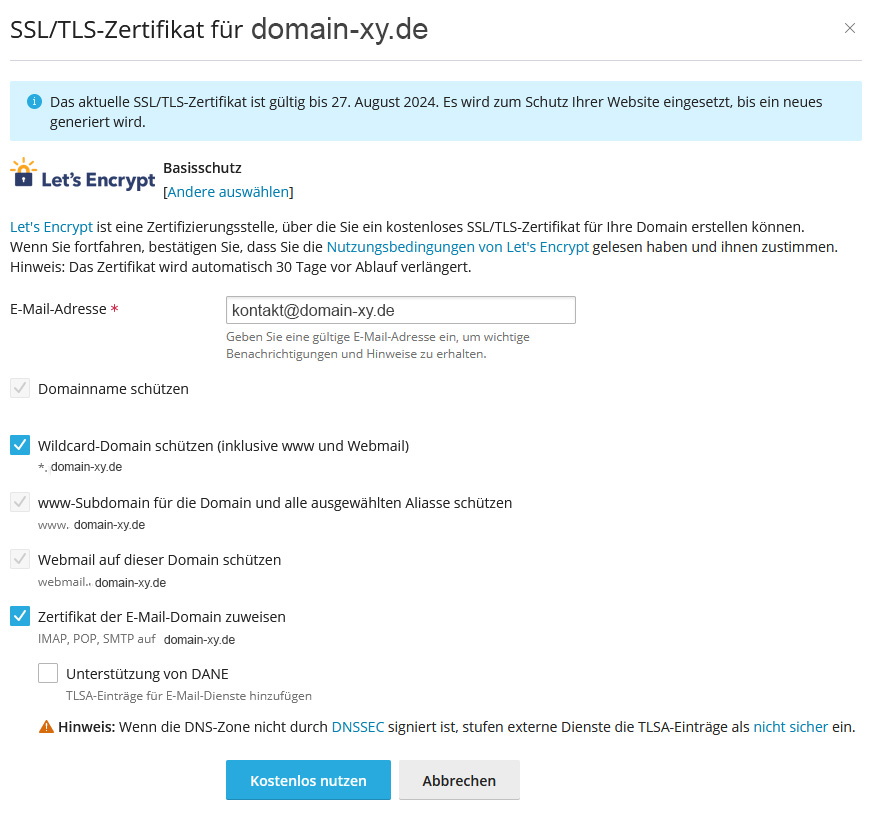 Wofür soll das SSL-Zertifikat sein?