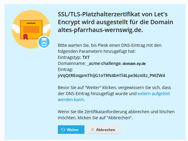 SSL-Zertifikat fertigstellen